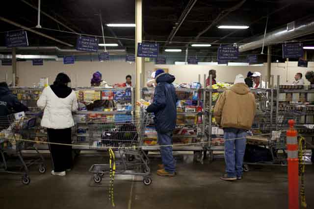 Shoppers at a food pantry